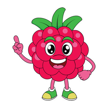 Playful Cartoon Raspberry Fruit Vector Design Illustration