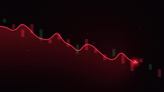 Red Stock Market Down Trend Candlestick Chart with Arrow