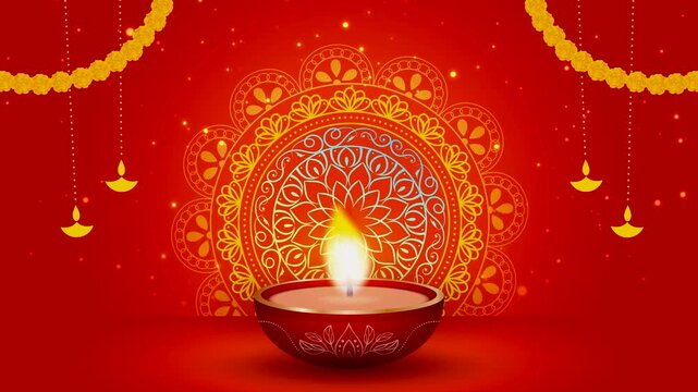 Happy Diwali with decorative props and colorful fireworks background animation video