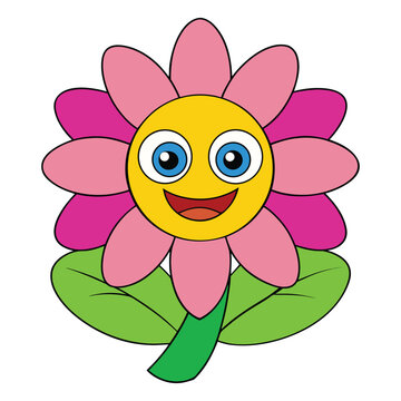 Happy Flower Vector Illustration With Bright Cheerful Floral Character