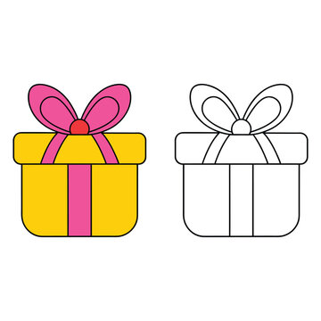 Gift Box Coloring Page Vector Illustration With Simple Outlines