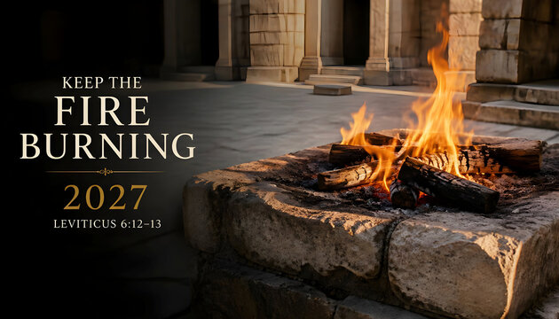 Realistic Biblical Altar Fire and Ancient Stone &ndash; Keep the Fire Burning 2027