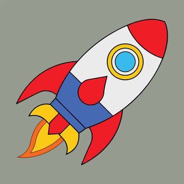 A futuristic vector logo featuring a rocket ship blasting off into space