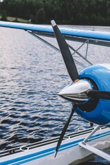 Close Up of Seaplane Propeller and Wing on a Lake © Svetlana