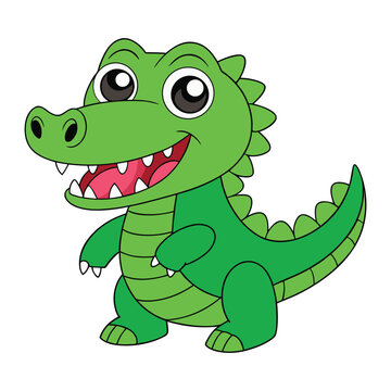 A cheerful and friendly green cartoon crocodile character
