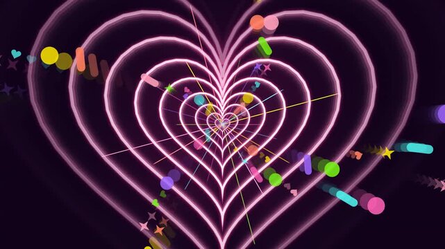 Tunnel of hearts with colorful confetti and sprinkles