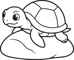 Fototapeta premium Cute Little Turtle Resting on Stone Line Art Vector Icon