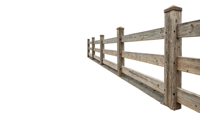 Simple rustic horizontal brown wooden fence section ranch boundary structure isolated on transparent background