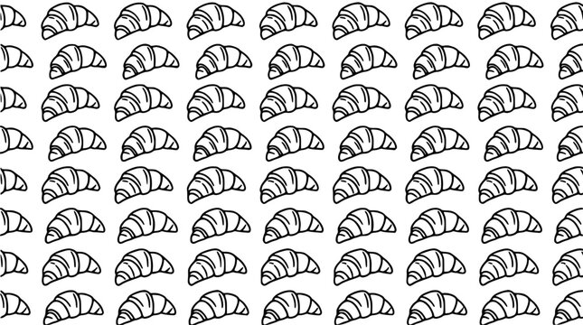 Seamless Pattern of Hand Drawn Croissants on White Background