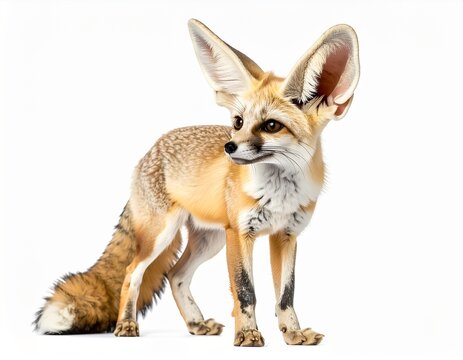 Curious Fennec Fox Standing Alert With Large Ears Raised and Listening Carefully