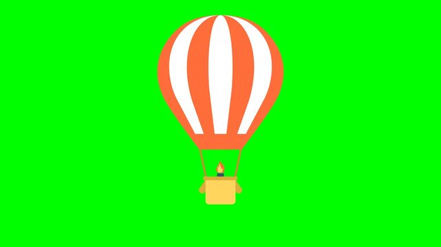 Striped simple aerostat isolate on white background. Hot air balloon silhouette Icon. Striped balloon with Basket. Colorful hot air balloons flat travel and adventure. 2d flat animation. Alpha channel