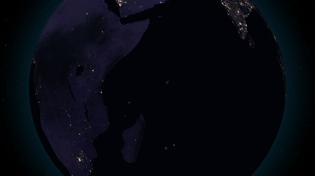 Seychelles night globe. City lights, zoom, spin, outline glow, pullback, ring reveal for Seychelles. Elements of the animation furnished by NASA.
