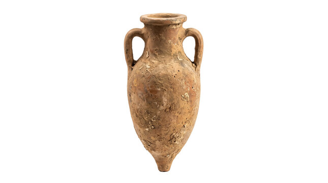 Ancient clay amphora artifact, antique terracotta pottery jar, vintage terracotta vase for historical education isolated PNG with Transparent Background