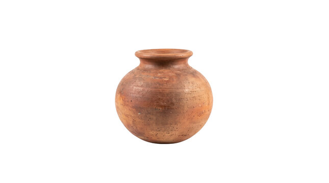 Rustic clay pot vessel, handcrafted terracotta mud pitcher, traditional Indian earthenware matka for water storage isolated PNG with Transparent Background