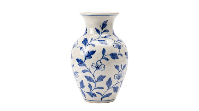 Vintage blue and white ceramic vase, oriental floral porcelain pottery urn, traditional decorative antique container isolated PNG with Transparent Background
