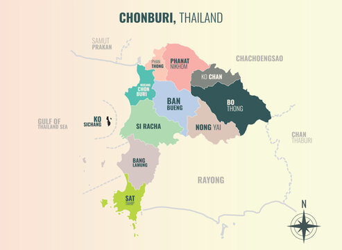 Chon Buri Thailand Prov into Amp in a minimalist colorful style