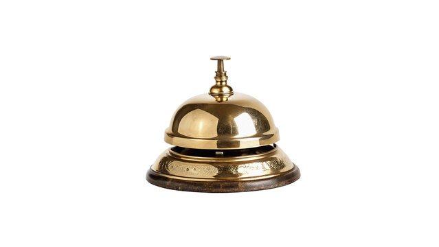 Classic shiny metallic golden hotel reception bell service assistance icon isolated on transparent background
