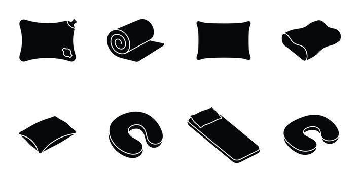 Pillow and travel neck support silhouettes set for rest and comfort