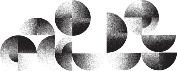 Obraz na płótnie Canvas Sprayed black half circles composition .Graffiti art design . Noise textured semi circles . Spray effect .Grunge texture .Art design forms.Distressed element .Rough roller paint semicircles .Vector 