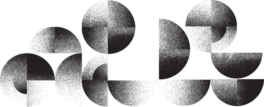 Sprayed black half circles composition .Graffiti art design . Noise textured semi circles . Spray effect .Grunge texture .Art design forms.Distressed element .Rough roller paint semicircles .Vector 