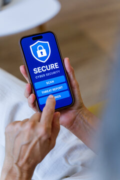Smartphone screen showing cybersecurity app with secure options