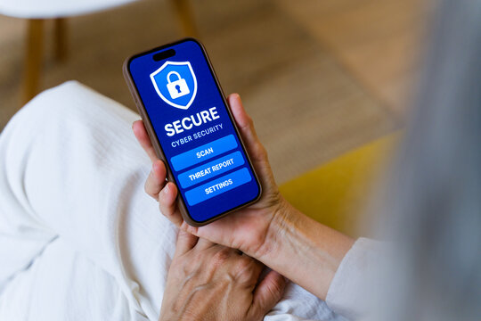 Smartphone displaying secure cyber security app with scan