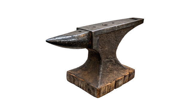 Heavy metallic dark iron blacksmith anvil tool metal forging workshop isolated on transparent background