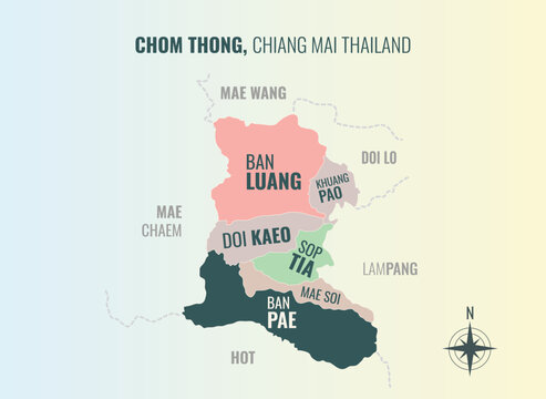 Chom thong Chiang Mai Amp into Tambon in a minimalist colorful style