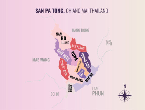 San pa tong Chiang Mai Amp into Tambon in a minimalist colorful style