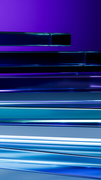 Abstract layered blue glass shapes with purple backdrop illustration