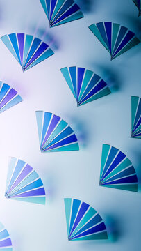 Blue color swatches in multiple fan deck arrangements