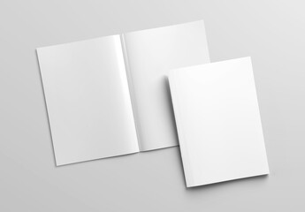 Magazine cover and open magazine Mockup on white background with shadows. 3D rendering