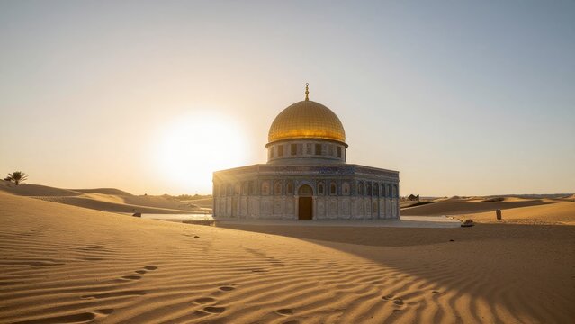 Majestic Dome Structure in Desert Landscape During Golden Hour