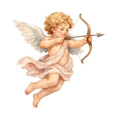 Fototapeta premium Charming cherub with bow and arrow illustration.