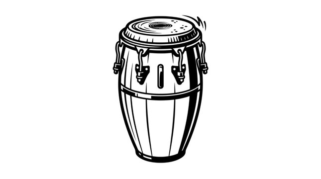 Black and white line art illustration of a conga drum musical instrument for percussion music rhythm and performance