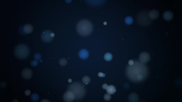 Floating blue bokeh particles light overlay motion footage on dark abstract background.