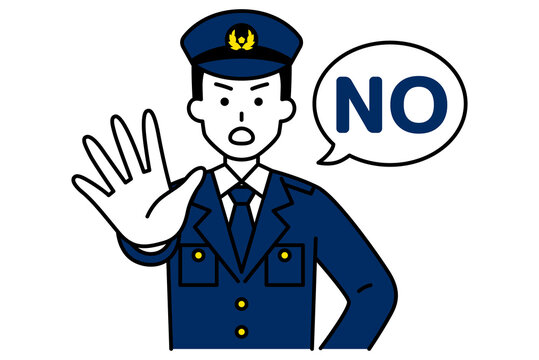 右手を前に出してNOと言う男性警察官
