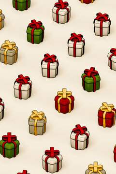 Christmas gift box pattern with red green white package and copy space on cream background illustration