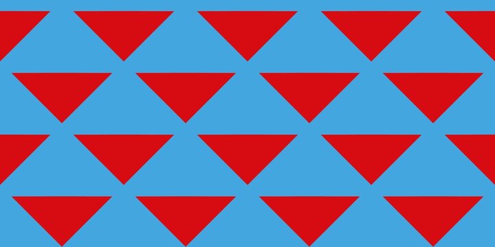 Seamless geometric pattern featuring inverted red triangles on a bright blue background. Minimalist abstract modern  design for wallpaper, fabric, wrapping paper, or backdrop