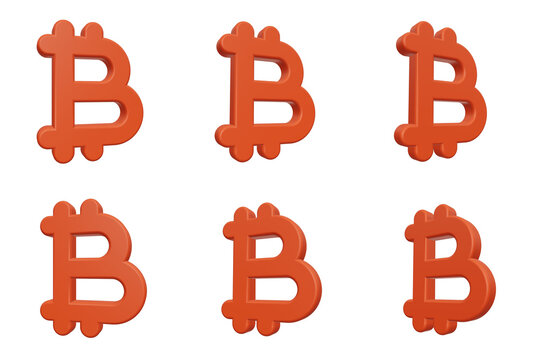 Orange 3D Bitcoin logos from various viewing angles