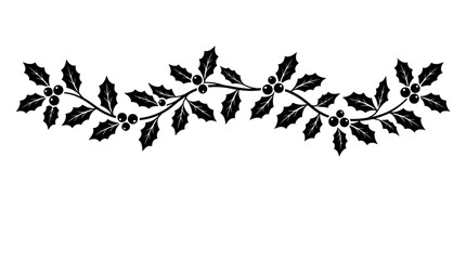 Black holly berry border silhouette, vintage Christmas garland vector, elegant winter foliage divider for holiday cards and seasonal stationery isolated on White Background editable © MdNazmul