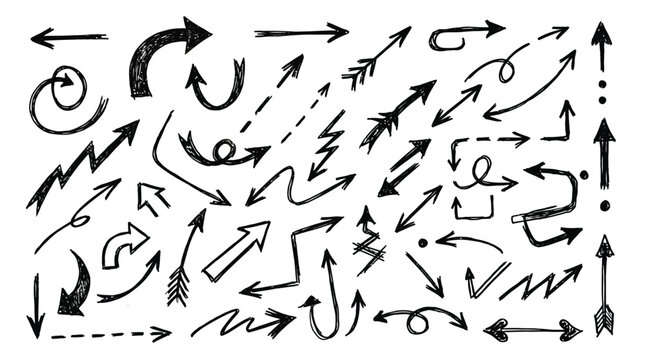 Black and white directional arrows clipart set in simple style