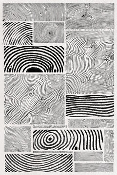 Abstract black and white fingerprint and wood grain pattern
