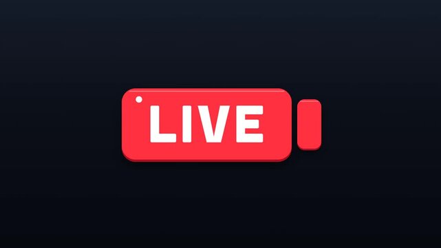 Red live broadcast button with white text and a record icon on a dark background