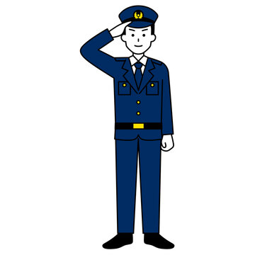 敬礼する男性警察官（全身）