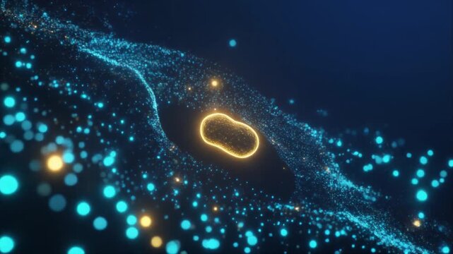 Conceptual cellular energy flow toward mitochondria for biology education, healthcare presentations, scientific communication, biotechnology marketing, and medical website content.
