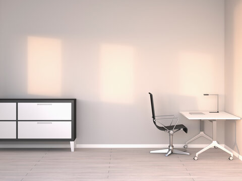 Empty modern office at twilight, 3D Rendering