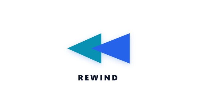 Two overlapping arrows symbol indicating rewind, isolated on white background.