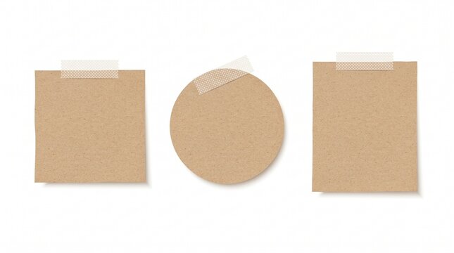 Three Kraft Paper Notes in Square, Circle, and Rectangle Shapes with Washi Tape