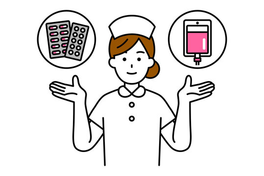 投薬か点滴かを提案する女性看護師